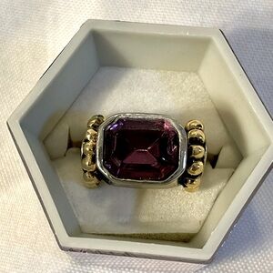 NWT Silver Tone Amethyst Statement Ring Size 5 Gift Boxed Y2K